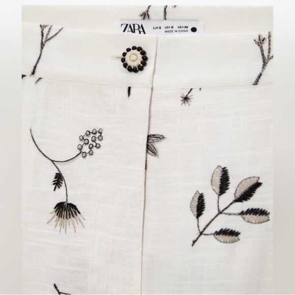 NWOT TIKTOK VIRAL ZARA EMBROIDERED LINEN BLEND ECRU SKIRT & TOP SET - SIZE S - Picture 4 of 16